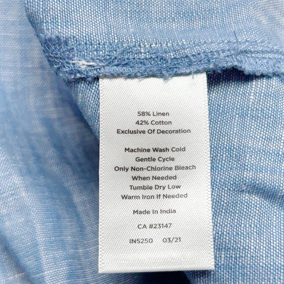 Talbots Embroidered Linen Blend Pop Over Chambray Blouse Medium NWT - Picture 6 of 8